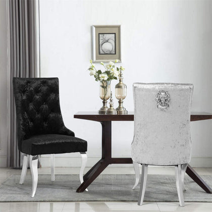 Luxury Velvet Lion Head Knocker Buttoned High Back Dining Chairs with Metal Legs
