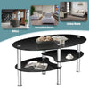 3-Tire Modern Oval Tea Table Smooth Glass Coffee Table Sofa End Side Table