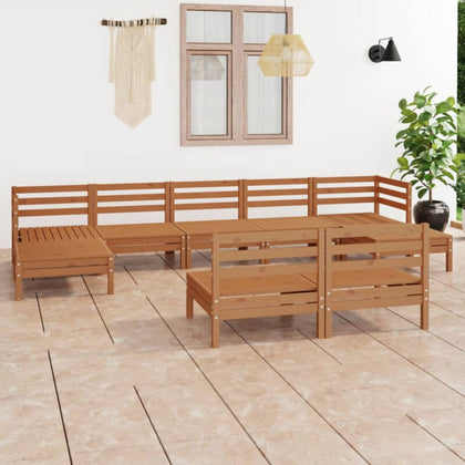 9 Piece Garden Set Honey Brown Solid Pinewood Z5W6