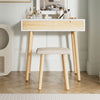 Dressing Table Vanity Set Wood Makeup Desk with 3-Mode LED Light Mirror Stool