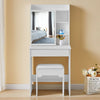 Wood Dressing Table Makeup Desk Adjustable Slide Mirror Stool Bedroom White