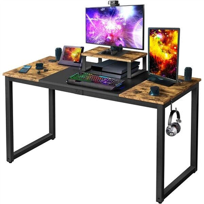 Wooden Computer Desk Study Desk Home Office PC Table with Movable Monitor Stand