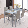 Grey Marble Tempered Glass Dining Table & 4x Grey Faux Leather Dining Chairs Set