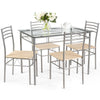 5PCS Dining Table & Chair Set Breakfast Bar Kitchen Furniture with Glass Desktop