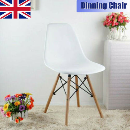 New White Eiffel Style Breakfast Dining Chair Seat Wooden Leg Home Office Garden