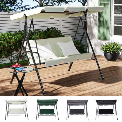 Patio Metal Swing Chairs Outdoor Hammock 3 Seater Canopy Garden Bench Sunshade