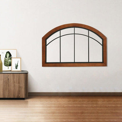 Rustic Arch Wood Frame Window Mirror Wall Mount Home Hallway Bedroom Art Decor