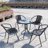 3/5 Piece Round Coffee Table & Rattan Chairs Metal Bistro Balcony Garden Outdoor