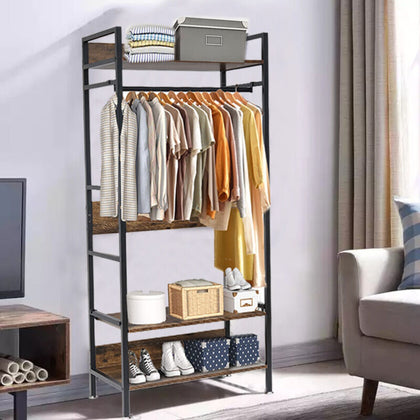 Rustic Wooden Hanging Clothes Garment Rail Heavy Duty Coat Rack Hall Entryway