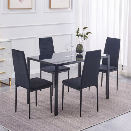 4x Black Velvet Dining Chairs with Tempered Glass Dining Table Dining Room Set