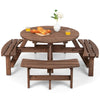 8-Person Outdoor Wooden Round Picnic Table Garden Circular Picnic Bear Table