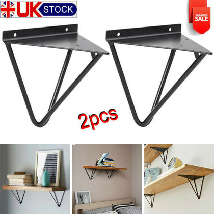 2x Durable Hairpin Industrial Wall Shelf Support Brackets Metal Prism Wall Mount