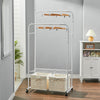 Floor Stand Coat Rack Garment Rail Clothes Drying Hanging Double Bar Shelf Wheel