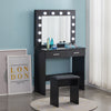 Black LED Dressing Table Set Makeup Desk Dresser Large Mirror Stool 2 Drawers