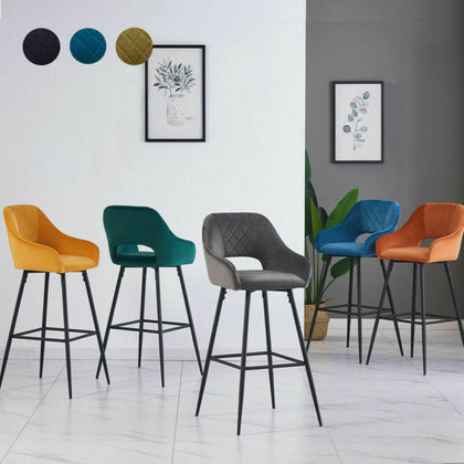 1/2X Velvet Bar Stools Breakfast Chairs Bar Chairs High Counter Kitchen Stools