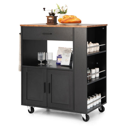 Kitchen Storage Trolley Cart Rolling Island Shelves Cupboard W/ Drawer & Cabinet