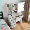 Dressing Table With Led Mirror, Drawers Vanity Table Makeup Desk Stool Set White