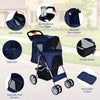 4-Wheel Pet Stroller Dog Cat Walk Travel Carrier Carriage with Storage Basket