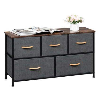 Chest of Drawers 5 Fabric Drawers Metal Frame Bedroom Storage Cabinet Dark Grey