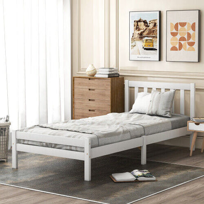 3ft Wooden Bed Frame Solid Pine Wood Single Size Bed White 90 x 190 cm NS