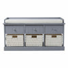 Grey Twin Seater Storage Bench w/ Drawers Wicker Baskets Cushion Wood Cabinet UK