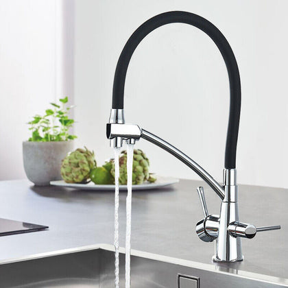 3 Way Water Filter Tap Kitchen Drinking Taps Sink Mixer Swivel Spout 2 Handles