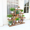 9Tier Large Carbonized Wood Plant Stand High Low Shelves Flower Pot Rack Display