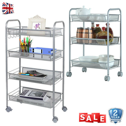 3/4 Tier Rolling Cart Storage Trolley on Wheels Salon Hairdresser Barber Storage
