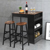 3PCS Bar Table & 2 Chairs Industrial Kitchen Dining Table Set with Side Storage