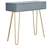 Grey 2 Drawer Console Table With Gold Metal Leg & Wooden Drawers Shelf Furniture