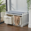 Hallway Storage Bench Cushioned 2-3 Seater Bench with Rattan Baskets Window Seat