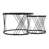 Round Coffee Table Set of 2 Side End Table Nesting Tables with Metal Frame BT