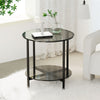 2 Tiers Round Coffee Table Side Table with Grey Glass Top Living Room Furniture