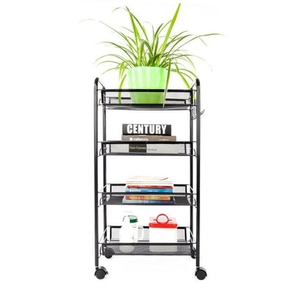 4 Tiers Large Kitchen Trolley Cart Rolling Mesh Storage Rack Trolley with Wheel