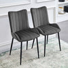 2 Velvet Dining Chairs High Back Kitchen Chairs Padded Stripe Seat Metal Legs