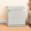 White High Gloss BedsideTable Cabinet Storage 2Drawers with LED Light Modern UK