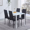 4x Black Faux Leather Dining Chairs White Marble Tempered Glass Dining Table Set