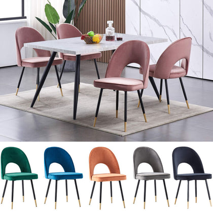 1/2/4X Dining Chairs Velvet Padded Seat Metal Legs Kitchen Chair Home Office Set