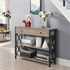 Console Sofa Table with 2 Open Shelves & Drawer Hallway Table Grey Retro Style