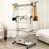 3 Tier Folding Clothes Hanging Rail Airer With Wheel Garment Drying Holder Rack