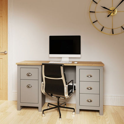 Double Pedestal Study Desk Grey Laptop Computer Desk Office Bedroom Furniture