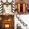 Pre-Lit Decorated Christmas Garland with Lights Red Ball Xmas Festival Tree 2.7M