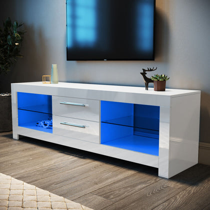 High Gloss White TV Unit Cabinet Stand 160cm With LED Light For 65 inch TV