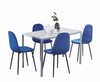 4pcs Blue Velvet Dining Chairs & Grey Marble Tempered Glass Dining Table Set