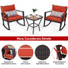 Outdoor 3 PCS Patio Rattan Wicker Rocking Bistro Set W/ Glass Table & Cushions