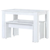 White Wooden Marble Look Breakfast Dining Table and Chairs Set of 2 Benches