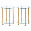 Pair of 2 Tier Round Clear Glass Sofa Side End Table Bedside Table Golden Tubes
