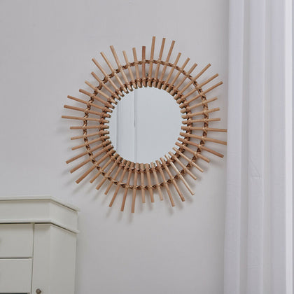Large Rattan Home Decorative Round Glass Makeup Wall Mirror 54cm Entryway Mirror