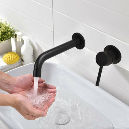 Matte Black Brass Wall Mounted Basin Faucet Bathroom Mixer Tap Rotation Spout UK