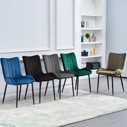 2 Velvet Dining Chairs High Back Kitchen Chairs Padded Stripe Seat Metal Legs